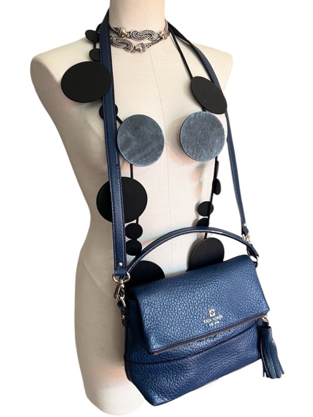 Kate Spade New York Avenue Blue Leather Cross Body Bag with Tassel